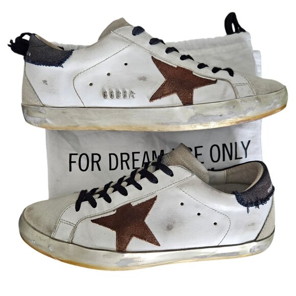 Golden Goose Superstar White Chestnut Brown Star Leather Suede Lace Up Sneaker - Picture 6 of 14